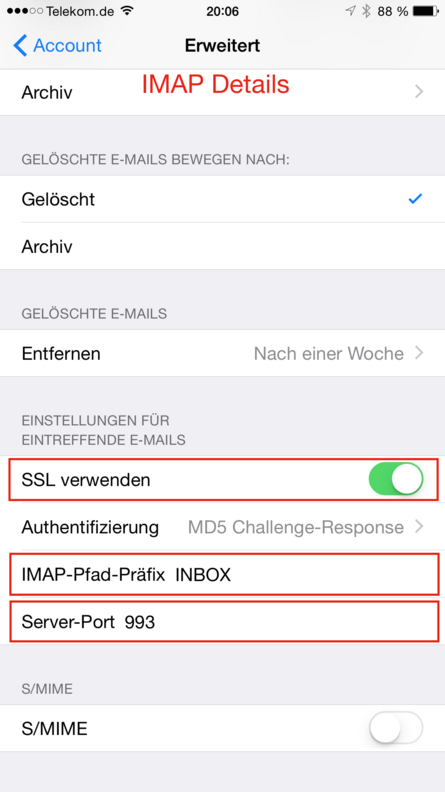 Apple Mail IMAP Konto IMAP Details 2