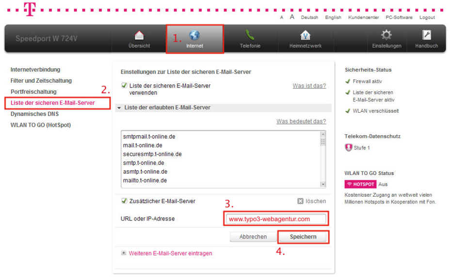 Speedport sichere E-Mail-Server