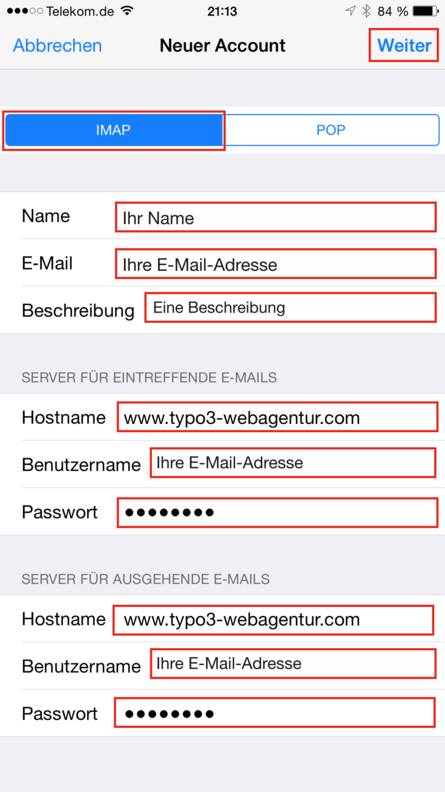 Apple Mail IMAP Konto Neu