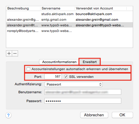 SMTP-Serverport und Sicherheit SMTP-Serverport und Sicherheit