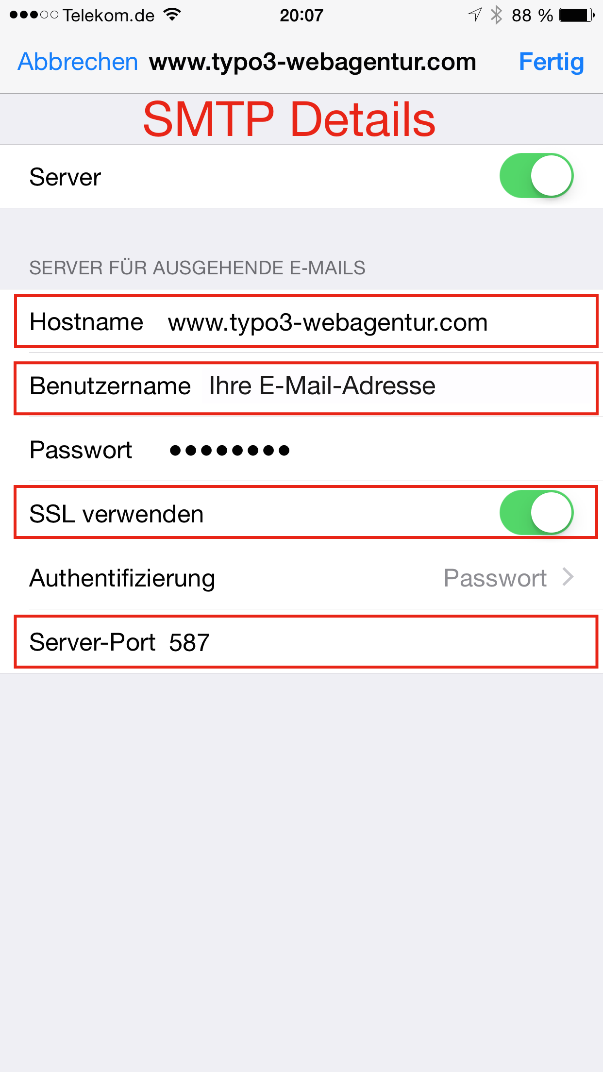 Apple Mail IMAP Konto SMTP Details Apple Mail IMAP Konto SMTP Details
