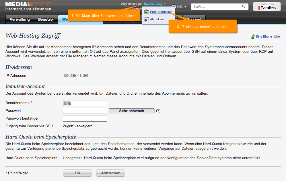Profil für Pleskpanel bearbeiten Profil für Pleskpanel bearbeiten